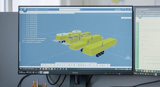 Camion livraison sur chantier de panneaux CLT bois Piveteaubois